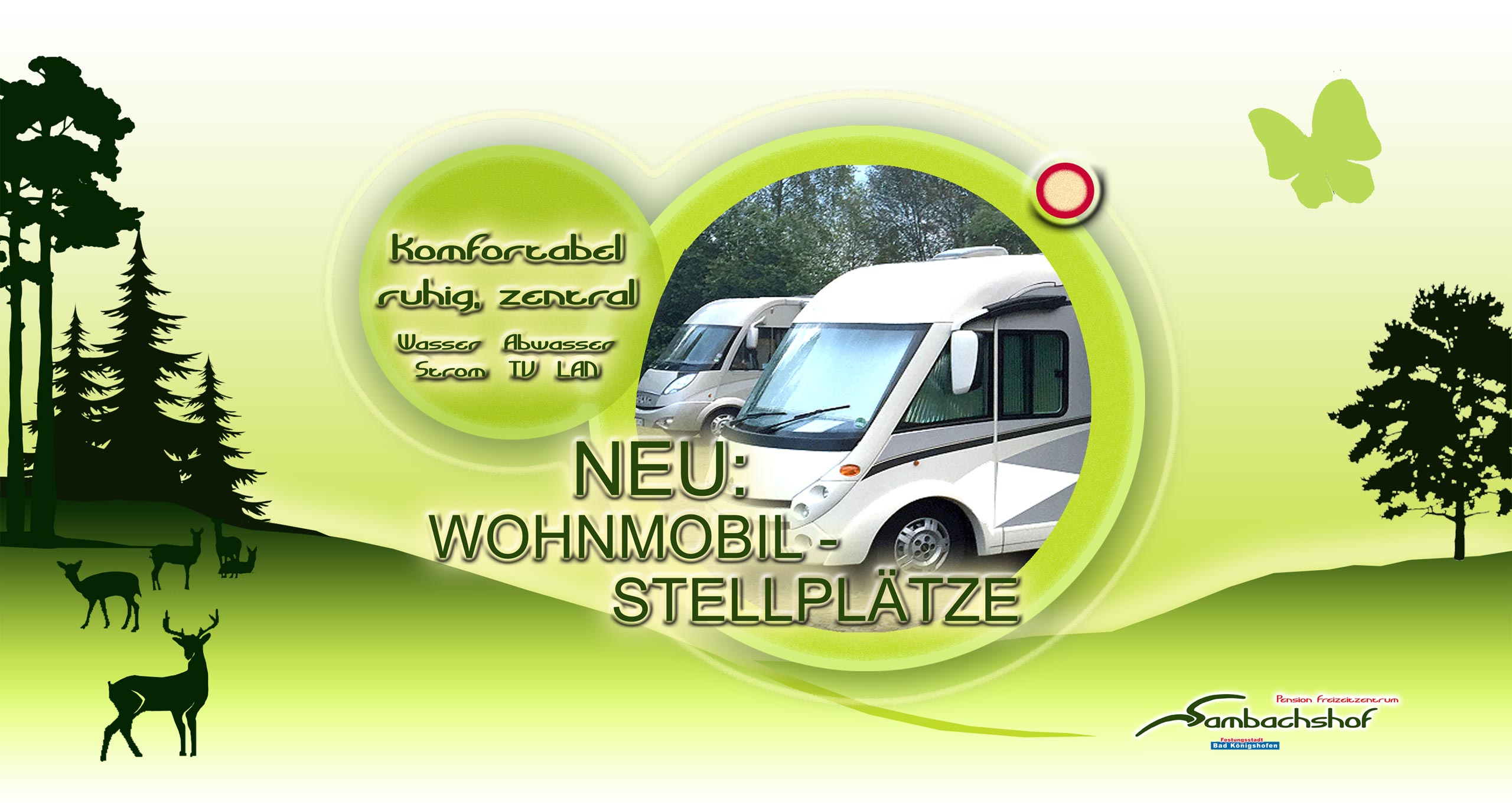 AKTUELL auf dem Sambachshof - NEU: Eröffnung Wohnmobilstellplatz. Der Sambachshof Bad Königshofen inmitten des Grabfeldgaus - eine der schönsten Landschaften in der Mitte Deutschlands.